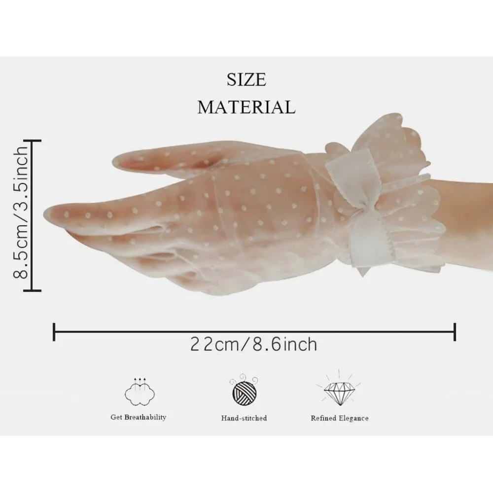 Women's Lvory-2 Short Pearls Lace Border Mesh Gloves Wedding Formal Party Prom